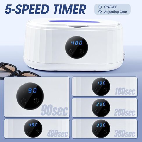 Ultrasonic Jewelry Cleaner,49Khz Ultrasonic Cleaner Machine for Dentures, Eyeglasses,Watch Strap, Braces, Rings, Jewelry, 5 Cleaning Modes with Blue Light and LED Display (White) in Kuwait