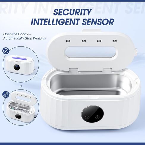 Ultrasonic Jewelry Cleaner,49Khz Ultrasonic Cleaner Machine for Dentures, Eyeglasses,Watch Strap, Braces, Rings, Jewelry, 5 Cleaning Modes with Blue Light and LED Display (White) in Kuwait