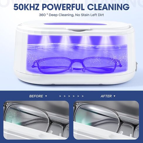 Ultrasonic Jewelry Cleaner,49Khz Ultrasonic Cleaner Machine for Dentures, Eyeglasses,Watch Strap, Braces, Rings, Jewelry, 5 Cleaning Modes with Blue Light and LED Display (White) in Kuwait
