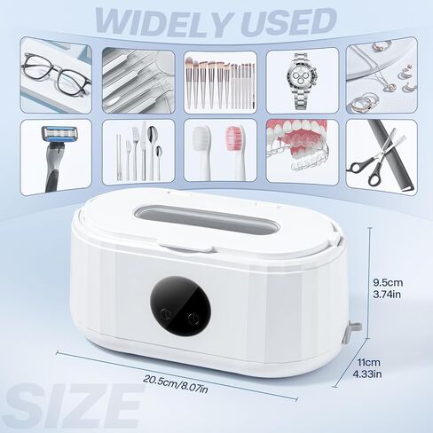 Ultrasonic Jewelry Cleaner,49Khz Ultrasonic Cleaner Machine for Dentures, Eyeglasses,Watch Strap, Braces, Rings, Jewelry, 5 Cleaning Modes with Blue Light and LED Display (White) in Kuwait
