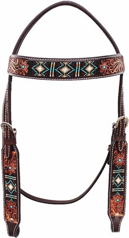 عرض الخيل اللجام الجلد الغربي الغربي العتيقة الأزهار المزخرفة الجلود مطرز اللجام طوق الثدي تك 79RS01B in Kuwait