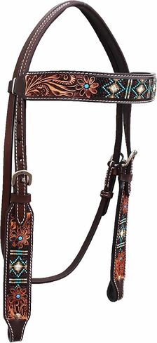 عرض الخيل اللجام الجلد الغربي الغربي العتيقة الأزهار المزخرفة الجلود مطرز اللجام طوق الثدي تك 79RS01B in Kuwait