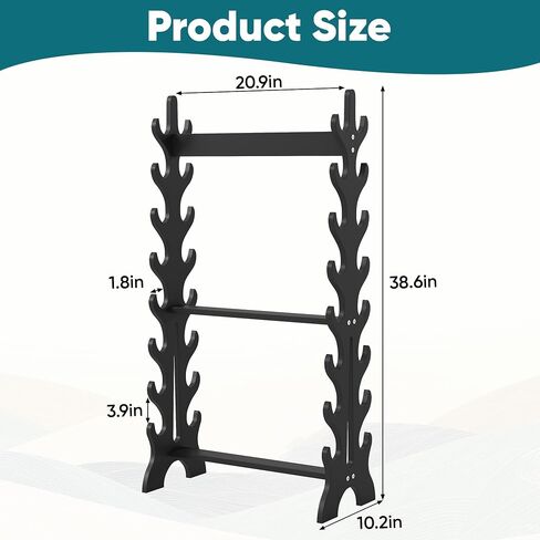 lukar 8 Tier Double Side Sword Stand Floor، حامل خشبي لرف السيف 16، يحمل ما يصل إلى 16 سيوفًا، حامل سيف الساموراي الأسود، حامل عرض كاتانا in Kuwait