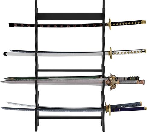 lukar 8 Tier Double Side Sword Stand Floor، حامل خشبي لرف السيف 16، يحمل ما يصل إلى 16 سيوفًا، حامل سيف الساموراي الأسود، حامل عرض كاتانا in Kuwait