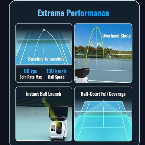 Tennis Ball Machine - Smart APP & Remote Control, 150 Ball Capacity, Max 80mph, 8+ Hours Endurance, Dual Motor for Topspin & Backspin (Green) in Kuwait