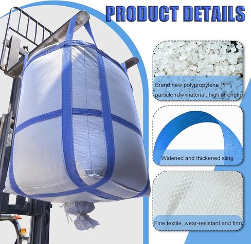 8Pack FIBC Bulk Bag,2 Ton Bag, 35.4" L x 35.4" W x 43.3" H,4400lbs SWL Safty Factor 3:1,Woven Polypropylene Bags,Duffle Top #-Shaped Spout Bottom in Saudi Arabia