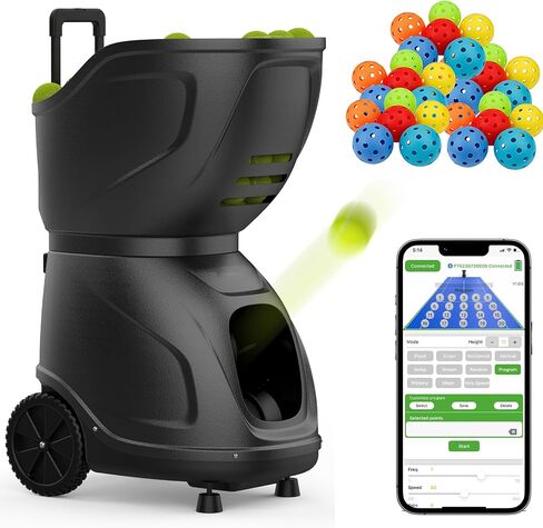 Automatic Ball Machine with Remote Control, Adjustable Speed,Portable and Programmable Training Equipment for Tennis and Padel (Black) in Kuwait