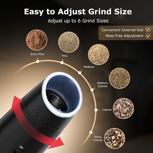 Bonsenkitchen Gravity Electric Salt and Pepper Grinder Set,Type-C Rechargeable Automatic Grinder With 6-Level Coarseness Adjustment, LED Light, 135ML Large Capacity for Kitchen, BBQ & Camping in Kuwait