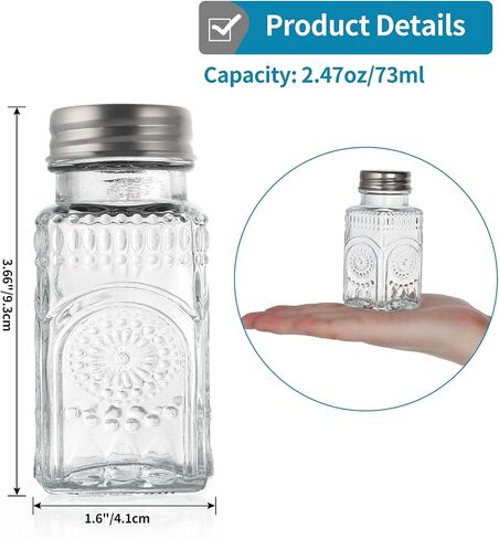 MDLUU Small Clear Glass Salt and Pepper Shakers Set, Spice Dispensers with Stainless Steel Lids for Kitchen, Dining Table, 2 Pcs (Sunflower) in Kuwait