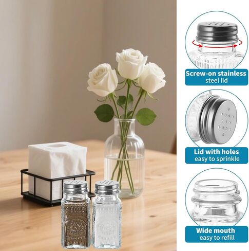 MDLUU Small Clear Glass Salt and Pepper Shakers Set, Spice Dispensers with Stainless Steel Lids for Kitchen, Dining Table, 2 Pcs (Sunflower) in Kuwait