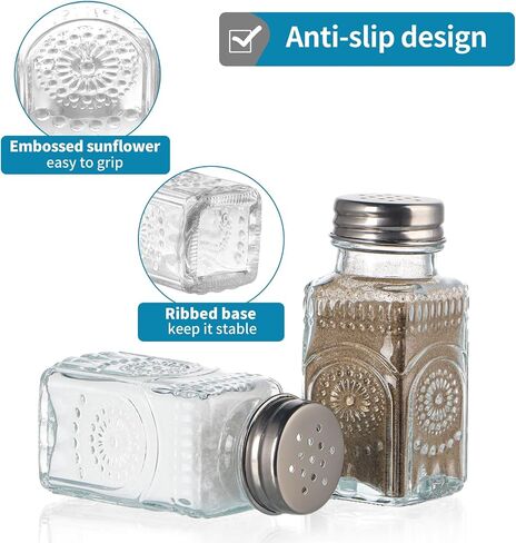MDLUU Small Clear Glass Salt and Pepper Shakers Set, Spice Dispensers with Stainless Steel Lids for Kitchen, Dining Table, 2 Pcs (Sunflower) in Kuwait