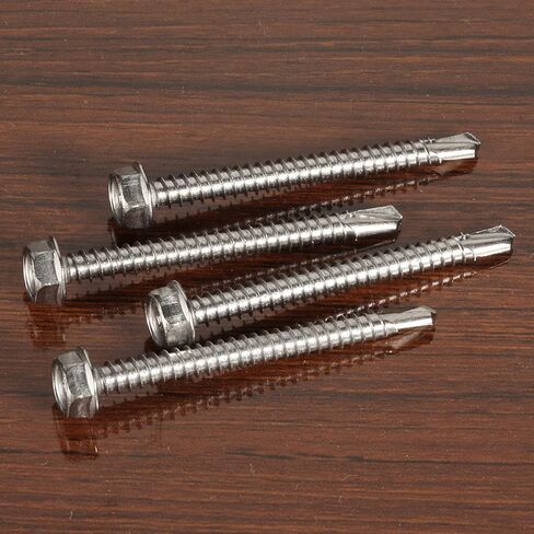 #12 x 1 Hex Washer Head Self Drilling Screw, Self Tapping Sheet Metal Screws, 410 Stainless Steel, 50 PCS in Kuwait