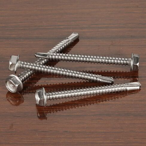 #12 x 1 Hex Washer Head Self Drilling Screw, Self Tapping Sheet Metal Screws, 410 Stainless Steel, 50 PCS in Kuwait