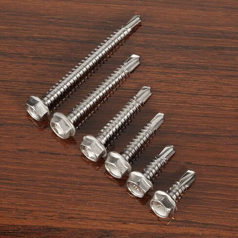 #12 x 1 Hex Washer Head Self Drilling Screw, Self Tapping Sheet Metal Screws, 410 Stainless Steel, 50 PCS in Kuwait