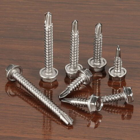 #12 x 1 Hex Washer Head Self Drilling Screw, Self Tapping Sheet Metal Screws, 410 Stainless Steel, 50 PCS in Kuwait