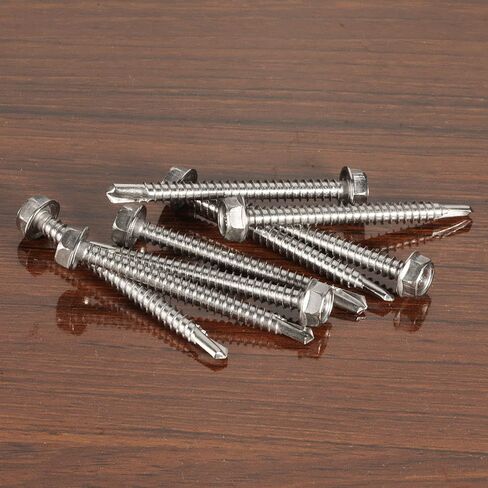 #12 x 1 Hex Washer Head Self Drilling Screw, Self Tapping Sheet Metal Screws, 410 Stainless Steel, 50 PCS in Kuwait