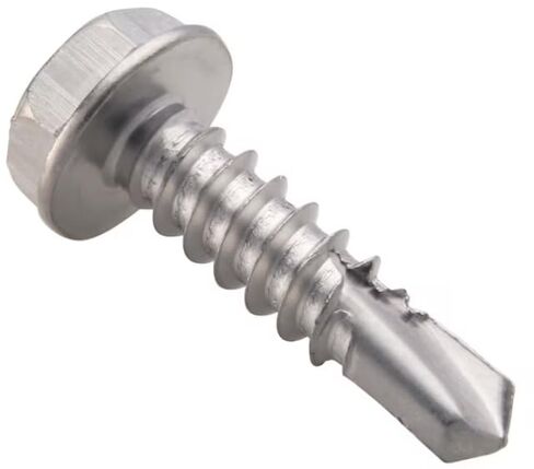 Self Drilling Screws, 1/4"-14 x 3/4", Indent Hex Washer Head Unslotted, #3 Point, Hardened Stainless Steel 410, Pack of 10 in Kuwait