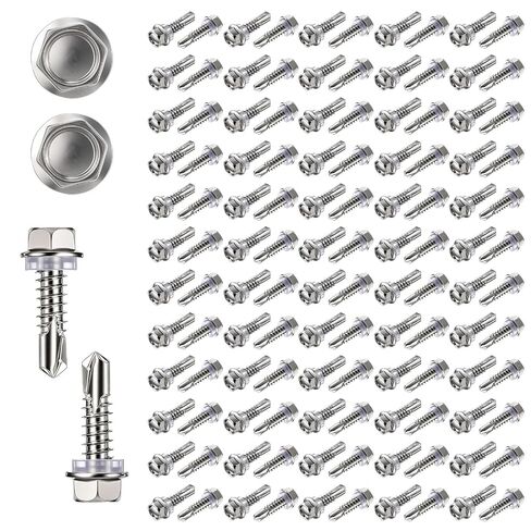 100 Pack 1/4" x 1" Self Tapping Screws for Metal 410 Stainless Steel Hex Washer Head Self-Drilling Screws with 3/8" Metal Sheet Screw in Kuwait
