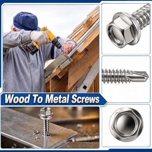 100 Pack 1/4" x 1" Self Tapping Screws for Metal 410 Stainless Steel Hex Washer Head Self-Drilling Screws with 3/8" Metal Sheet Screw in Kuwait