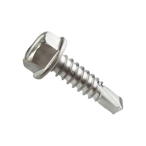 #10 x 2-1/2" Hex Washer Head Self Drilling Tek Screws, Stainless Steel 410, Full Thread, Plain Finish, Self-Drilling, Quantity 50 By Fastenere in Kuwait
