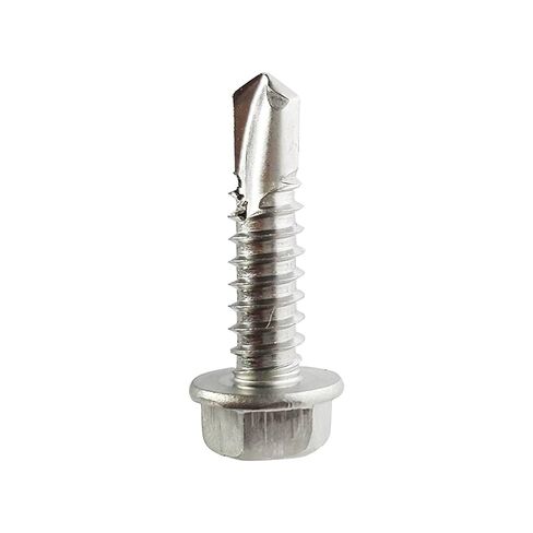 #10 x 2-1/2" Hex Washer Head Self Drilling Tek Screws, Stainless Steel 410, Full Thread, Plain Finish, Self-Drilling, Quantity 50 By Fastenere in Kuwait