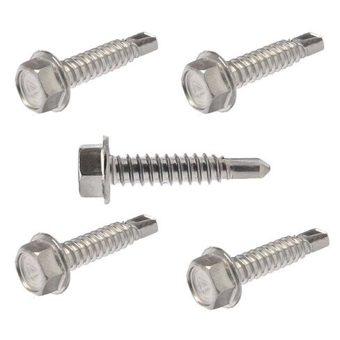 #10 x 2-1/2" Hex Washer Head Self Drilling Tek Screws, Stainless Steel 410, Full Thread, Plain Finish, Self-Drilling, Quantity 50 By Fastenere in Kuwait