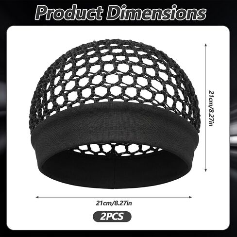 2 Pcs Hair Nets for Sleeping, Mesh Crochet Hair Net with Wide Elastic Headband Lightweight Breathable Snood Cap Sleep Hat for Silk Press (Black) in Kuwait