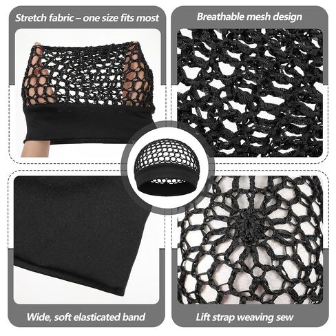 2 Pcs Hair Nets for Sleeping, Mesh Crochet Hair Net with Wide Elastic Headband Lightweight Breathable Snood Cap Sleep Hat for Silk Press (Black) in Kuwait