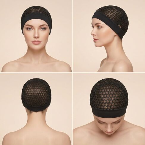 2 Pcs Hair Nets for Sleeping, Mesh Crochet Hair Net with Wide Elastic Headband Lightweight Breathable Snood Cap Sleep Hat for Silk Press (Black) in Kuwait