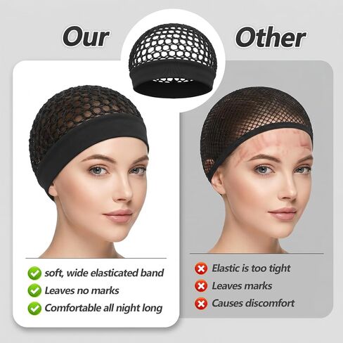 2 Pcs Hair Nets for Sleeping, Mesh Crochet Hair Net with Wide Elastic Headband Lightweight Breathable Snood Cap Sleep Hat for Silk Press (Black) in Kuwait
