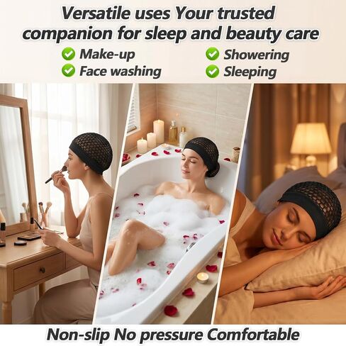 2 Pcs Hair Nets for Sleeping, Mesh Crochet Hair Net with Wide Elastic Headband Lightweight Breathable Snood Cap Sleep Hat for Silk Press (Black) in Kuwait