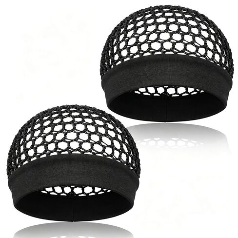 2 Pcs Hair Nets for Sleeping, Mesh Crochet Hair Net with Wide Elastic Headband Lightweight Breathable Snood Cap Sleep Hat for Silk Press (Black) in Kuwait