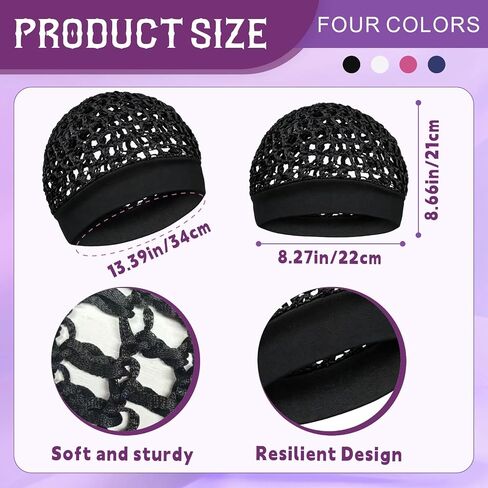 4 Pcs Hair Nets for Sleepin, Premium Mesh Hair Net for Women, Ultra-Wide Soft Band, No Marks, Secure Fit, Breathable Hair Wrap Net for Hair Protection (Black, White, Pink, Navy Blue) in Kuwait
