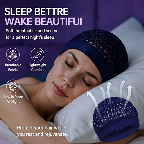 4 Pcs Hair Nets for Sleepin, Premium Mesh Hair Net for Women, Ultra-Wide Soft Band, No Marks, Secure Fit, Breathable Hair Wrap Net for Hair Protection (Black, White, Pink, Navy Blue) in Kuwait