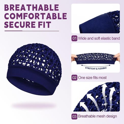4 Pcs Hair Nets for Sleepin, Premium Mesh Hair Net for Women, Ultra-Wide Soft Band, No Marks, Secure Fit, Breathable Hair Wrap Net for Hair Protection (Black, White, Pink, Navy Blue) in Kuwait