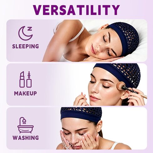 4 Pcs Hair Nets for Sleepin, Premium Mesh Hair Net for Women, Ultra-Wide Soft Band, No Marks, Secure Fit, Breathable Hair Wrap Net for Hair Protection (Black, White, Pink, Navy Blue) in Kuwait