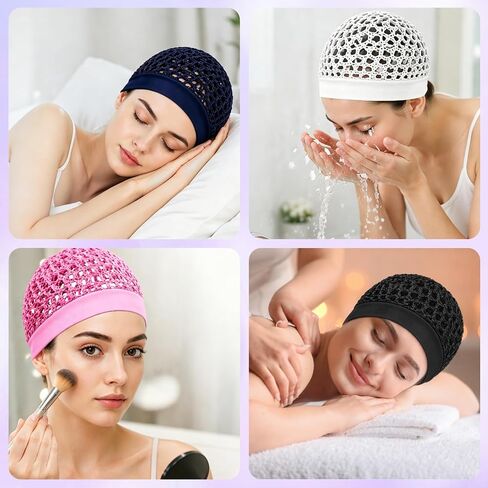 4 Pcs Hair Nets for Sleepin, Premium Mesh Hair Net for Women, Ultra-Wide Soft Band, No Marks, Secure Fit, Breathable Hair Wrap Net for Hair Protection (Black, White, Pink, Navy Blue) in Kuwait