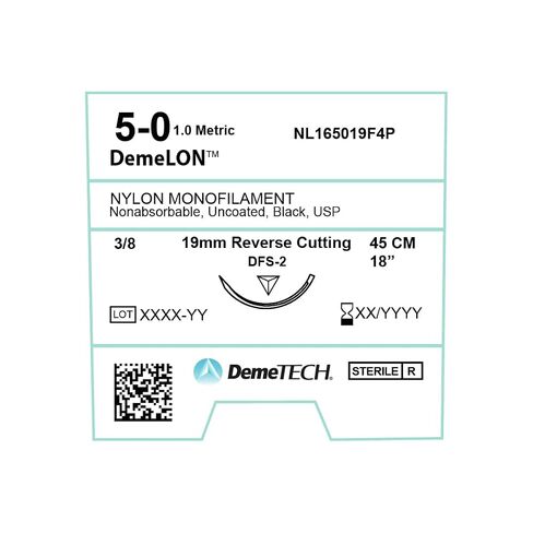 DEMETECH DemeLON خياطة أحادية النايلون غير قابلة للامتصاص، DFS-2، 19 مم، 3/8 دائرة، إبرة قطع عكسية، مقاس USP 5-0، 18 بوصة، (45 سم)، أسود in Kuwait