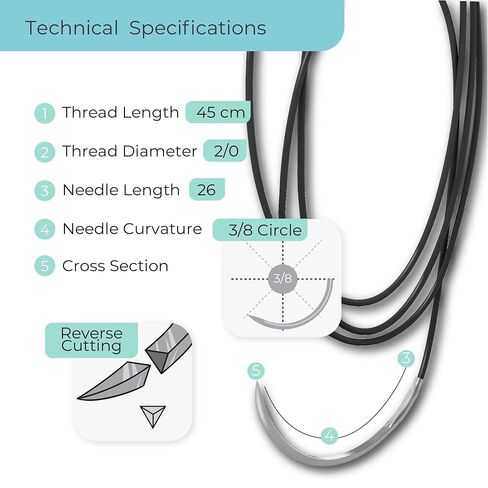 DEMETECH DemeLON خياطة أحادية النايلون غير قابلة للامتصاص، DFS-2، 19 مم، 3/8 دائرة، إبرة قطع عكسية، مقاس USP 5-0، 18 بوصة، (45 سم)، أسود in Kuwait