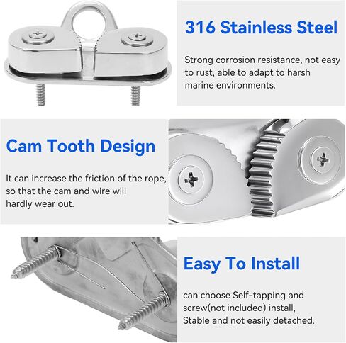 Cam Cleat, 316 Stainless Steel Cam Cleat Rustproof Fairlead Leading Ring Fit for Boat 6 to 15mm Rope for Sailboat, Kayak, Canoe, Dinghy, Climbing Stick in Kuwait