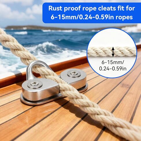Cam Cleat, 316 Stainless Steel Cam Cleat Rustproof Fairlead Leading Ring Fit for Boat 6 to 15mm Rope for Sailboat, Kayak, Canoe, Dinghy, Climbing Stick in Kuwait