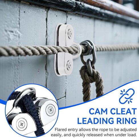 Cam Cleat, 316 Stainless Steel Cam Cleat Rustproof Fairlead Leading Ring Fit for Boat 6 to 15mm Rope for Sailboat, Kayak, Canoe, Dinghy, Climbing Stick in Kuwait