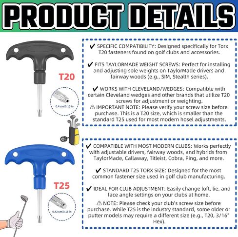 2 Pcs Golf Wrench Tool (T20 and T25) Golf Driver Tool Golf Accessories For Taylormade Adams RBZ Callaway Cobra Weights Driver Fairway Golf Club Wrenches Tools Shaft Adapter Sleeve in Saudi Arabia