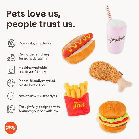 P.L.A.Y. Classic American Food Plush Toys for Dogs - Hot Dogs, Fried Chicken, French Fries, Milkshakes and More in Kuwait
