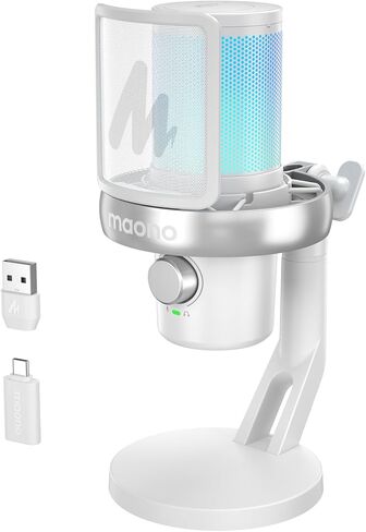 ميكروفون MAONO لاسلكي/USB للكمبيوتر الشخصي، ميكروفون مكثف للألعاب مع برنامج تغيير الصوت بالذكاء الاصطناعي، وإلغاء الضوضاء ثلاثي المستويات، RGB مخصص، لبث تسجيل البودكاست PS5 PS4 Twitch YouTube، DM40 Pro in Kuwait