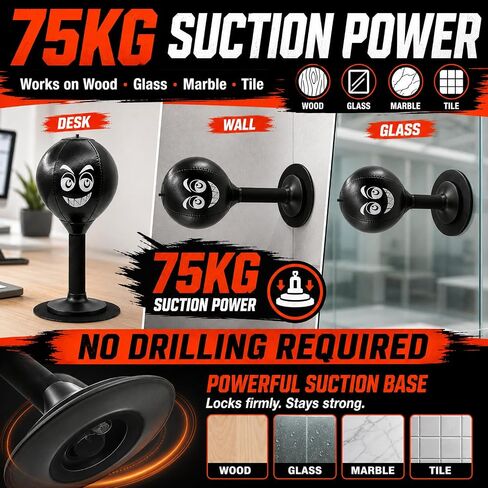 Desktop Punching Bag with Upgraded 75KG Suction Base for Fast Portable Fun | Easy Setup | Daily Exercise | Soft Comfortable PU Boxing | Ultimate Stress Relief Pick | Fun Desk Punch Gift For All Ages in Kuwait