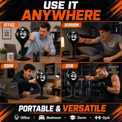 Desktop Punching Bag with Upgraded 75KG Suction Base for Fast Portable Fun | Easy Setup | Daily Exercise | Soft Comfortable PU Boxing | Ultimate Stress Relief Pick | Fun Desk Punch Gift For All Ages in Kuwait