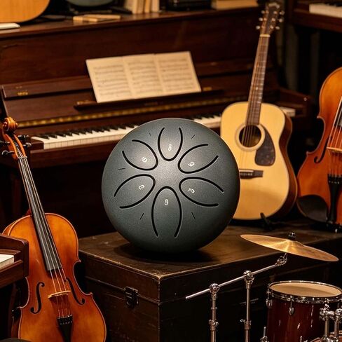 6 Note Dark Green Steel Tongue Drum, Mini Steel Drum with Rain Drum Sound, Portable Hand Pan Drum with Travel Bag, Mallets and Song Book for Beginners and Musicians in Kuwait