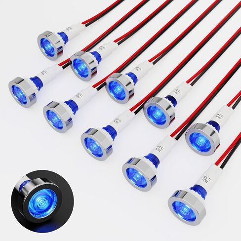 Plastic Indicator Light 10mm LED Signal Light Dash Lights Panel Indicator Light 110V Suitable For Cars Trucks Ships (10Pcs Blue Light) in Kuwait