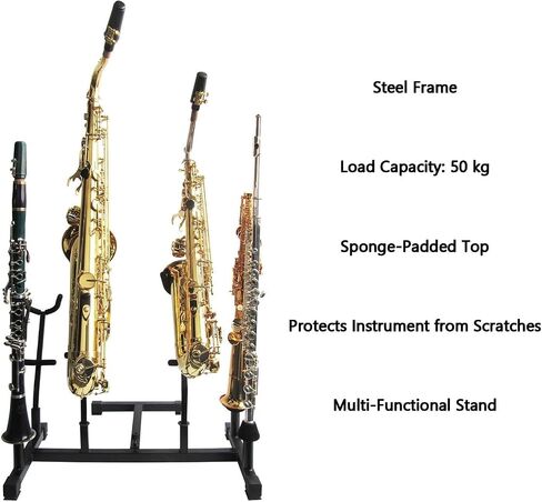 Combination Saxophone Stand,Portable Multi-Instrument Wind Stand,with Detachable FluteClarinet Holders,for Eb Alto/Bb Tenor Sax in Kuwait